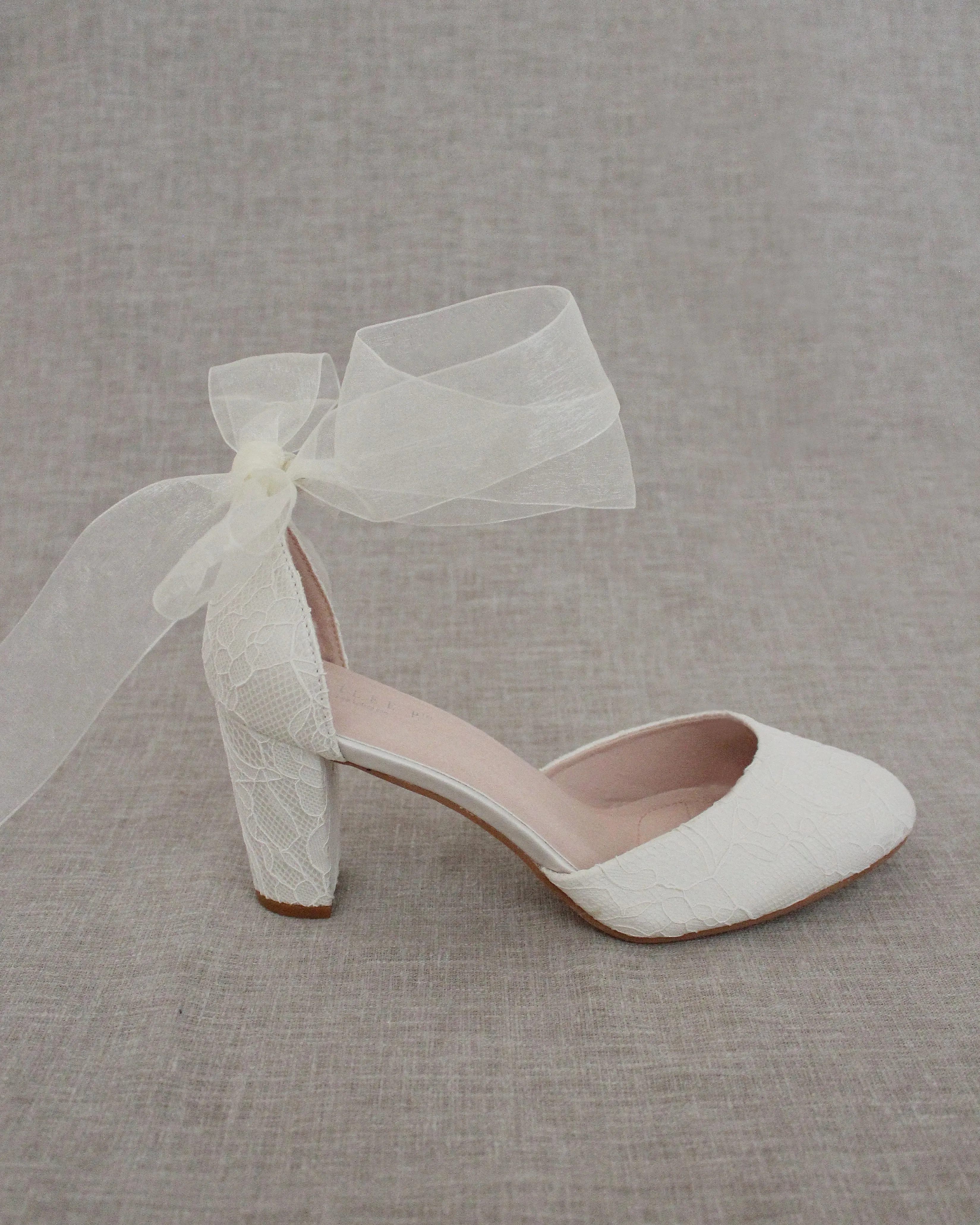 Lace Block Heel with Wrapped Satin Tie