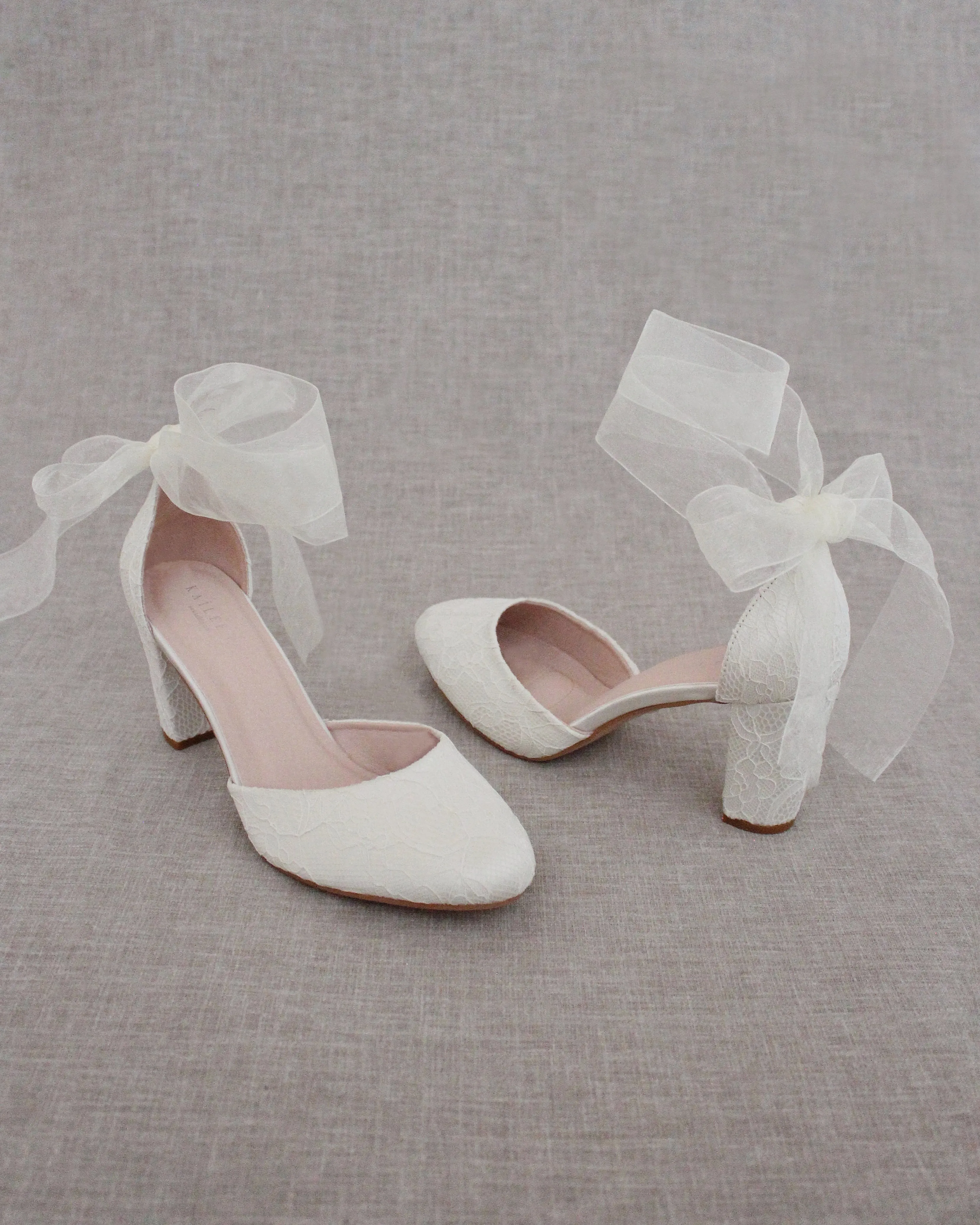 Lace Block Heel with Wrapped Satin Tie