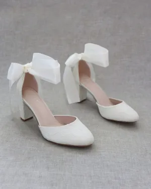 Lace Block Heel with Wrapped Satin Tie