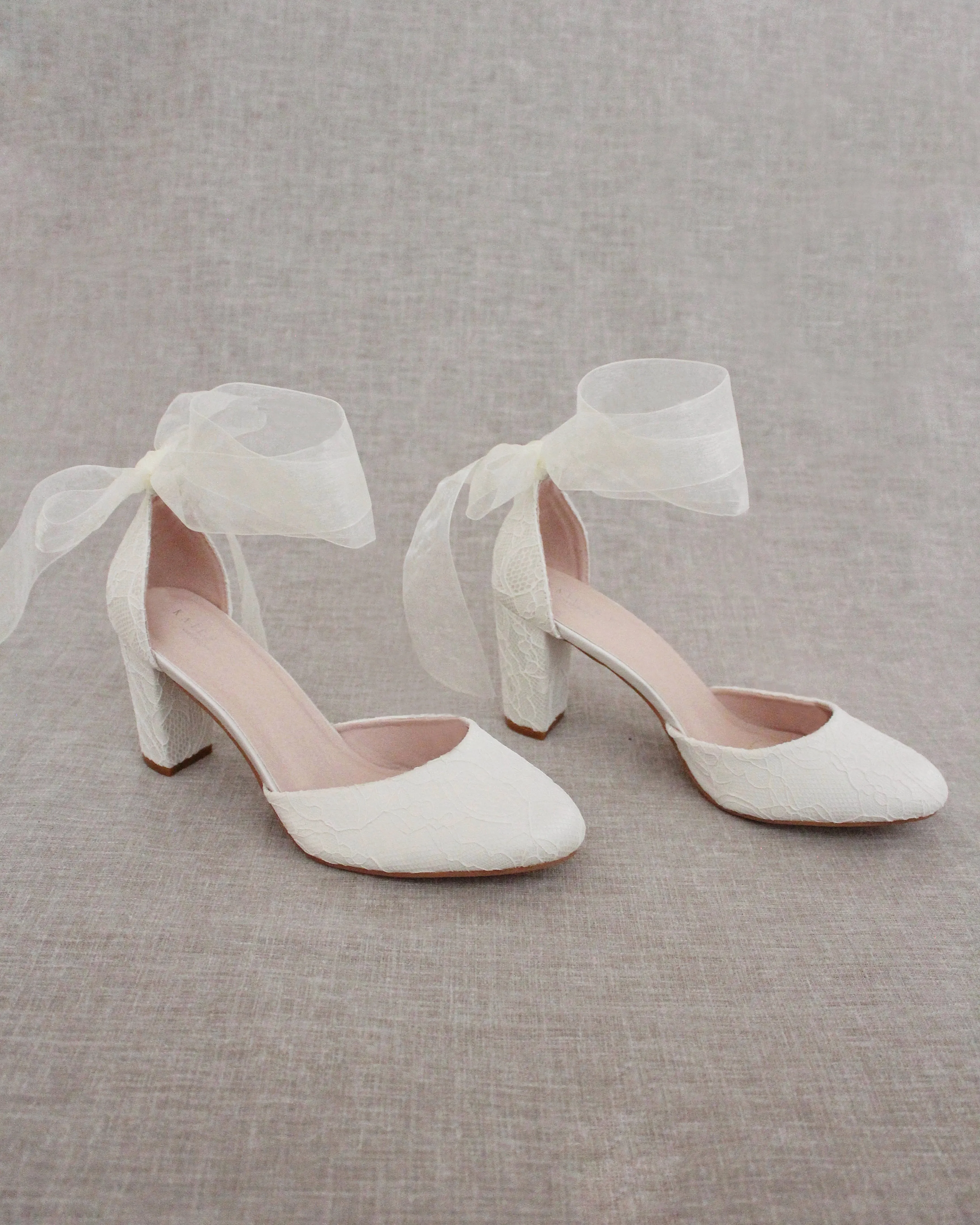 Lace Block Heel with Wrapped Satin Tie