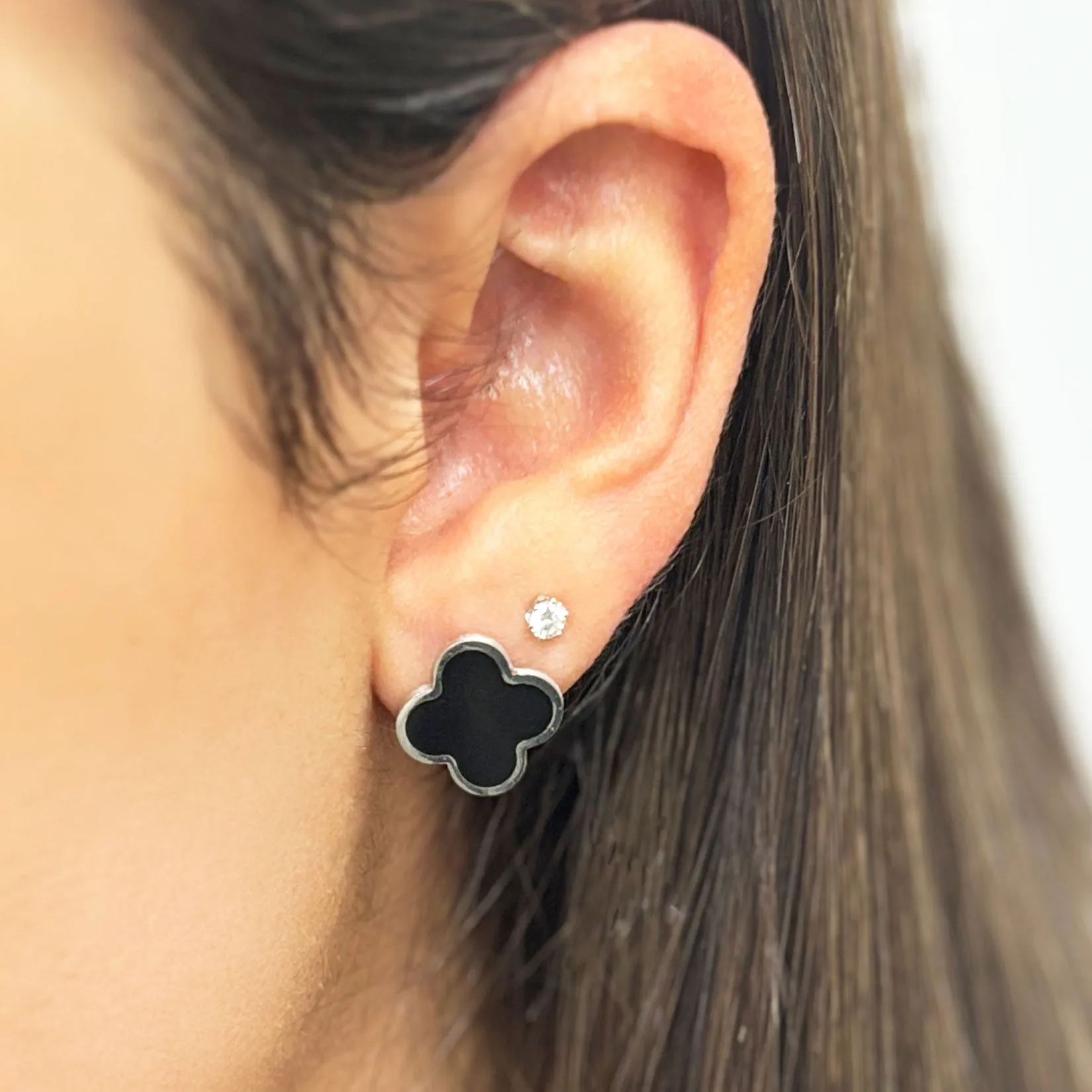 Large Onyx Clover Stud Earrings