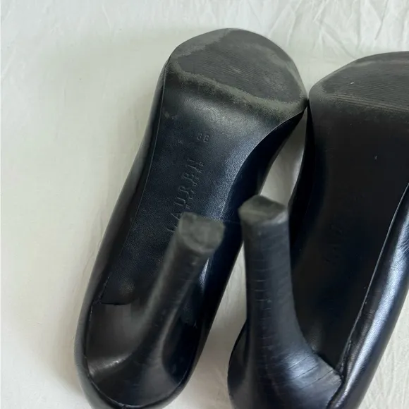 Lauren Ralph Lauren Black Leather Almond Toe Heels Size 8 Classic Designer Retro