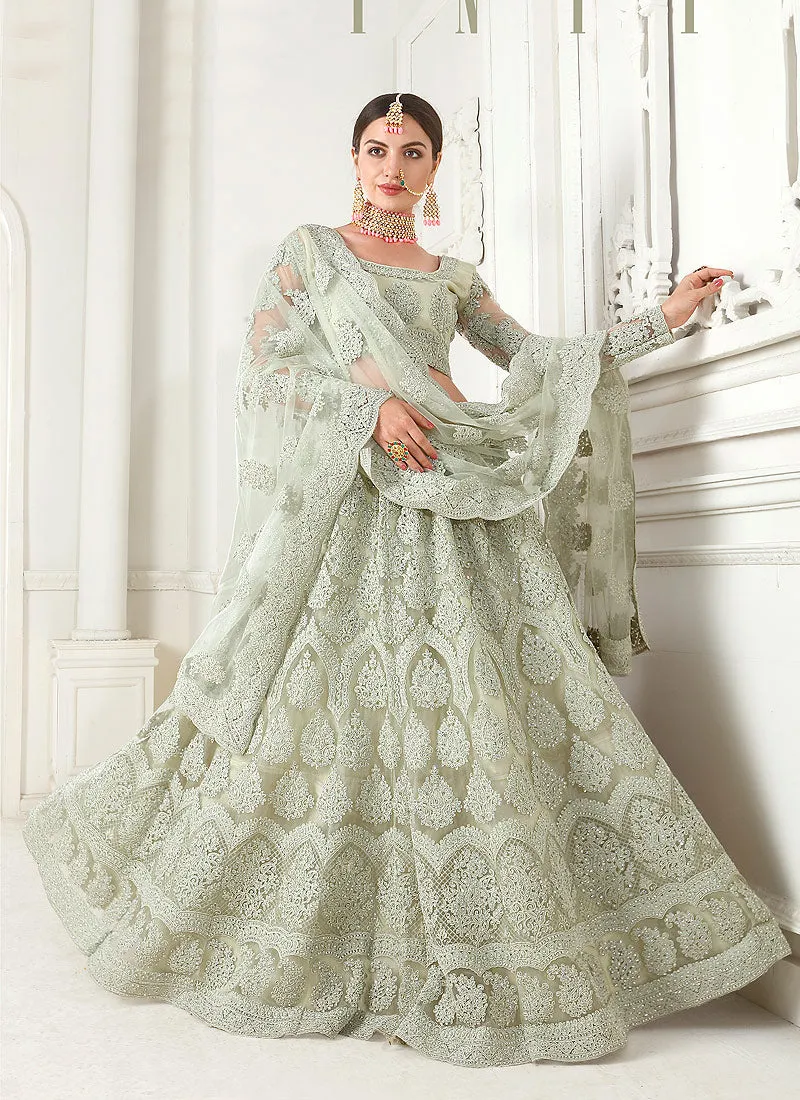 Light Green Pearl Embroidered Wedding Lehenga Choli