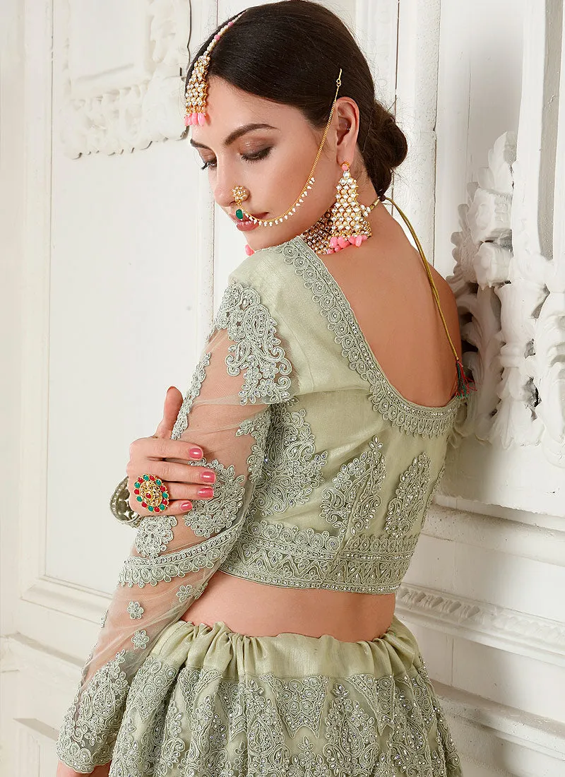 Light Green Pearl Embroidered Wedding Lehenga Choli