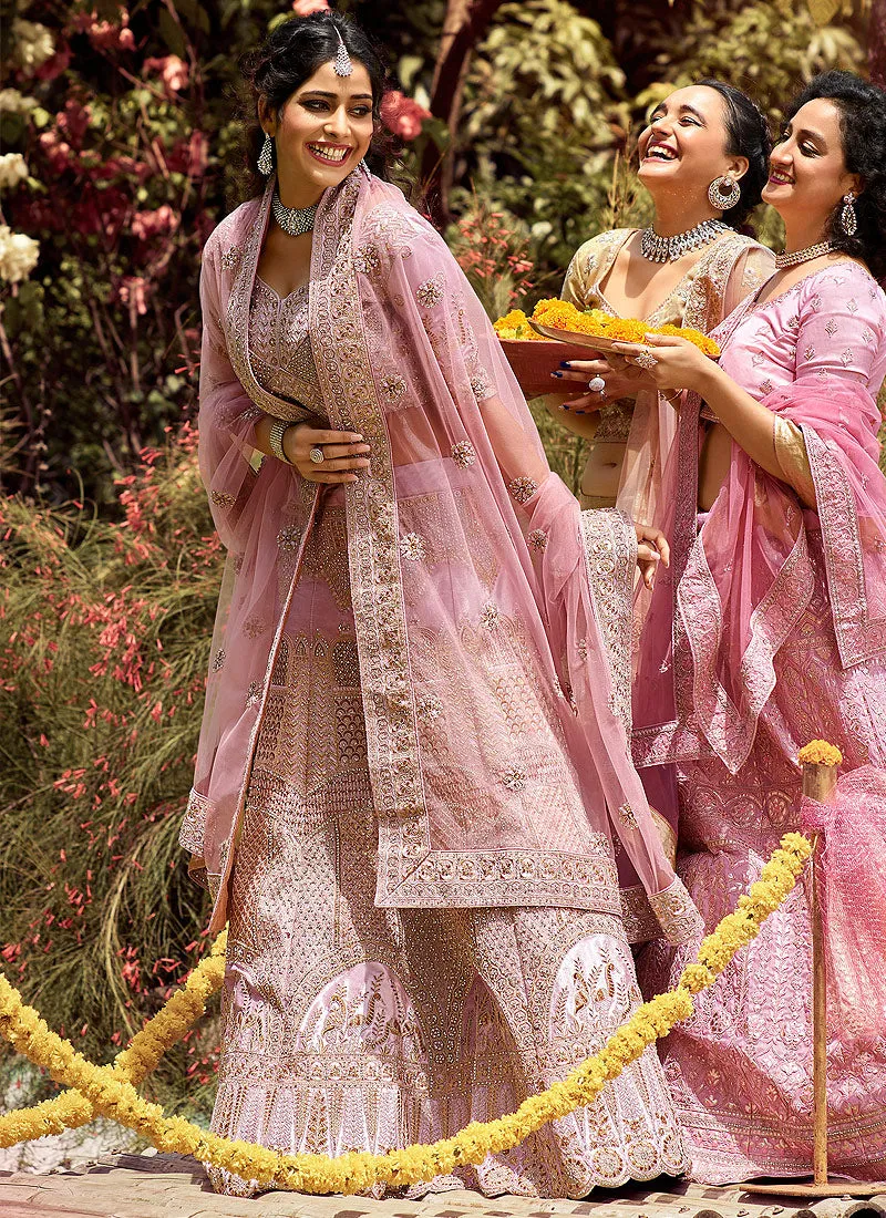 Lilac Zari Zarkan Embroidered Wedding Lehenga Choli