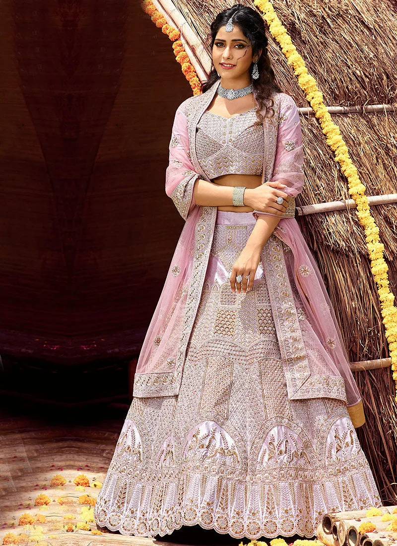 Lilac Zari Zarkan Embroidered Wedding Lehenga Choli