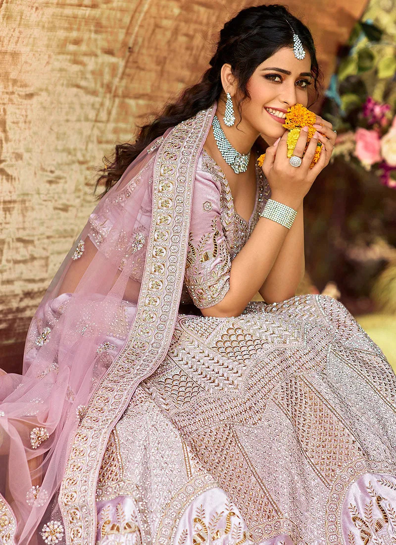 Lilac Zari Zarkan Embroidered Wedding Lehenga Choli