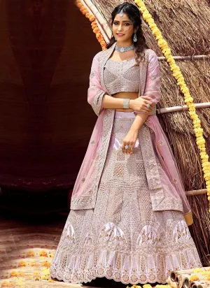 Lilac Zari Zarkan Embroidered Wedding Lehenga Choli