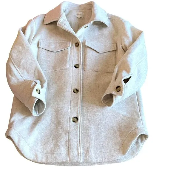 Line and Dot Drew Wool Jacket Shacket Women's S Neutral Warm Cozy Closet Staple