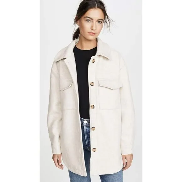 Line and Dot Drew Wool Jacket Shacket Women's S Neutral Warm Cozy Closet Staple