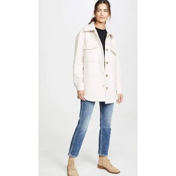 Line and Dot Drew Wool Jacket Shacket Women's S Neutral Warm Cozy Closet Staple