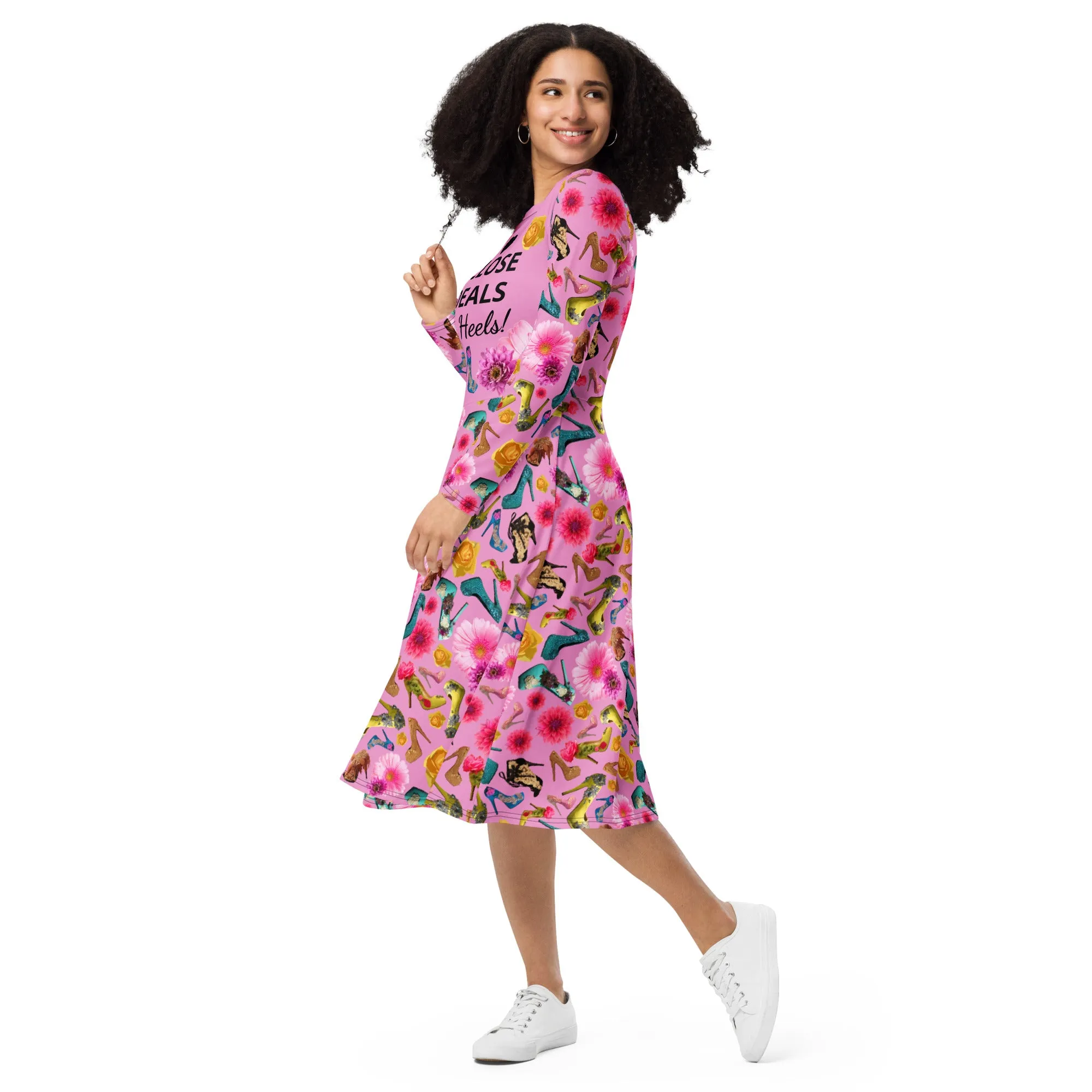 Long sleeve midi dress 'I close deals in heels'