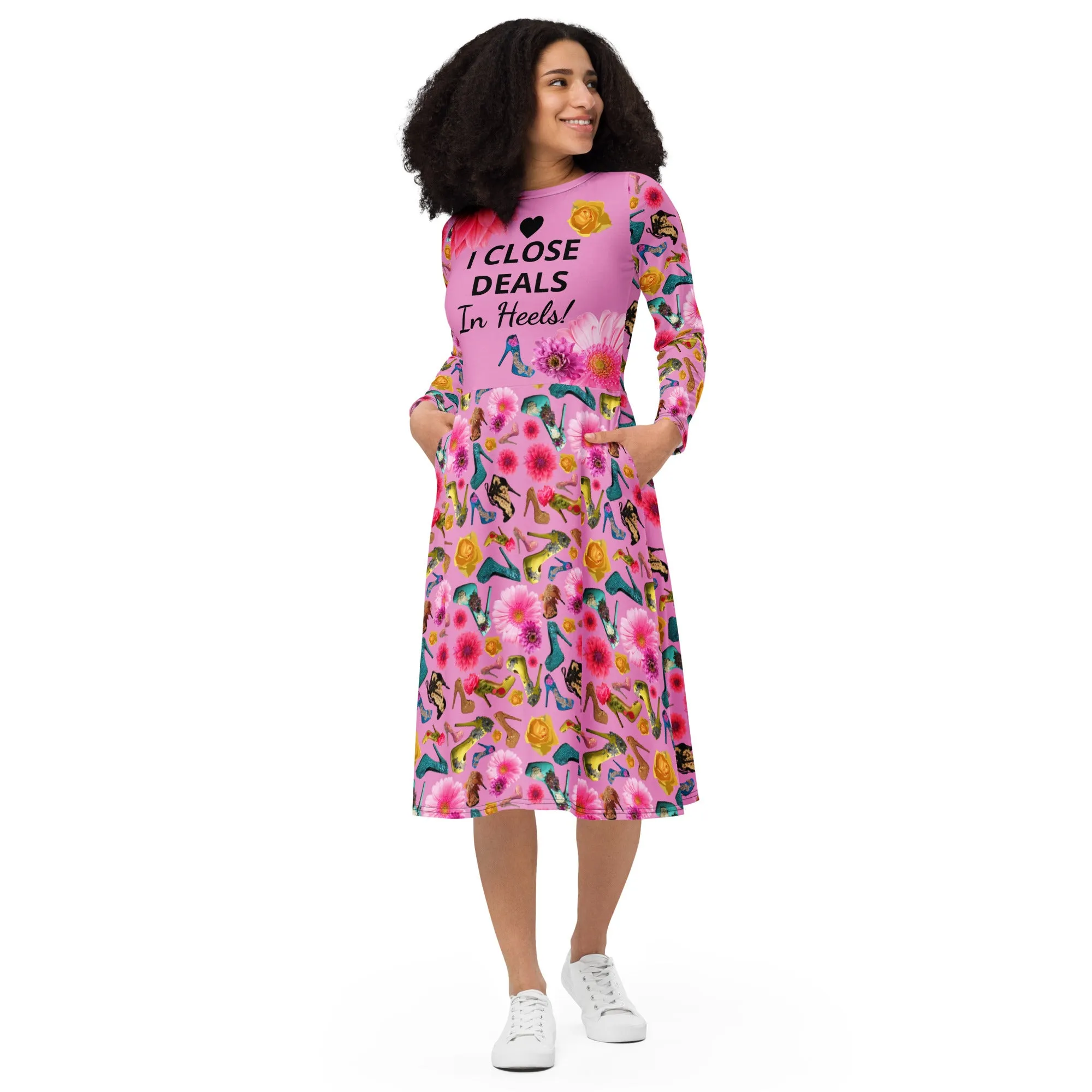 Long sleeve midi dress 'I close deals in heels'