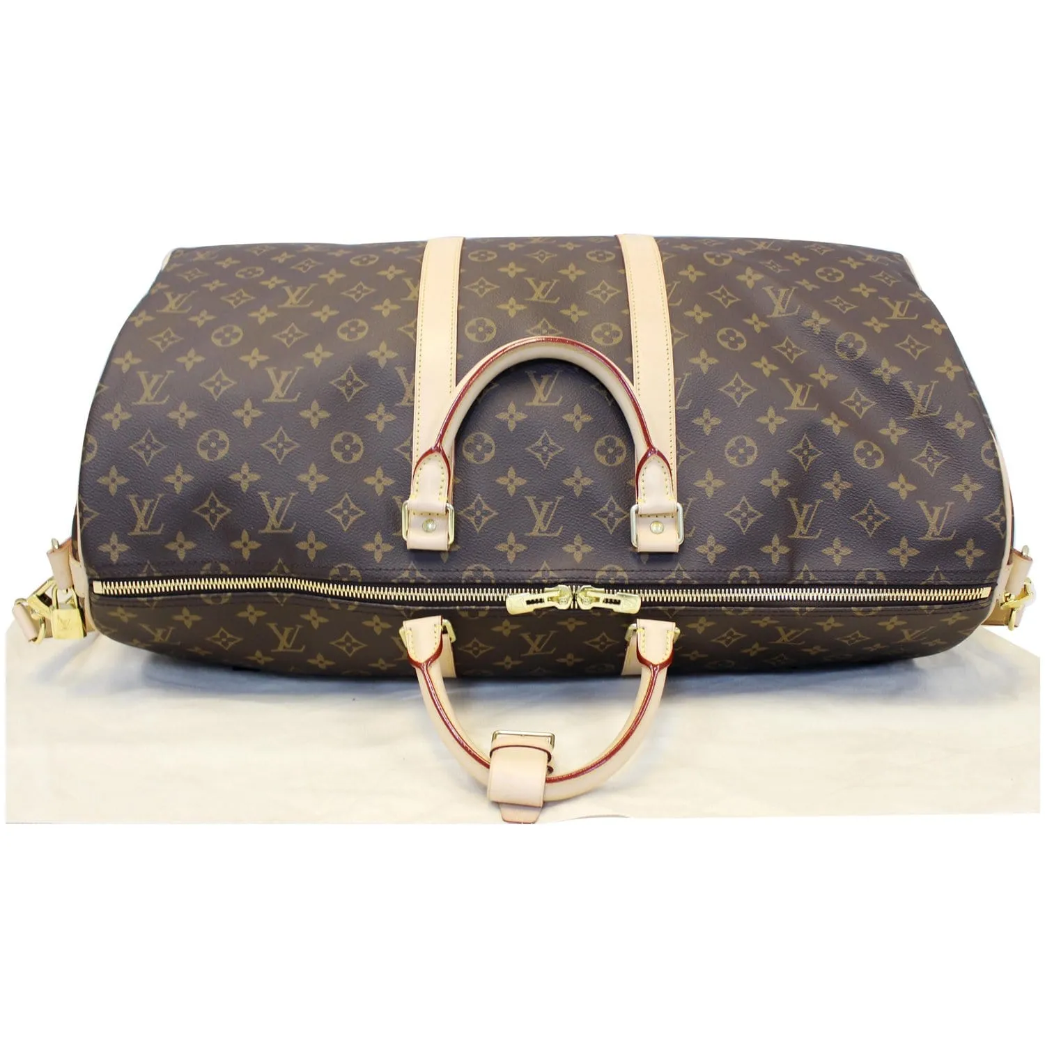 LOUIS VUITTON Keepall 55 Bandouliere Monogram Canvas Travel Bag Brown