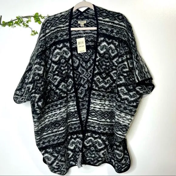 Lucky Brand Black White Gray Poncho Sweater NWT!