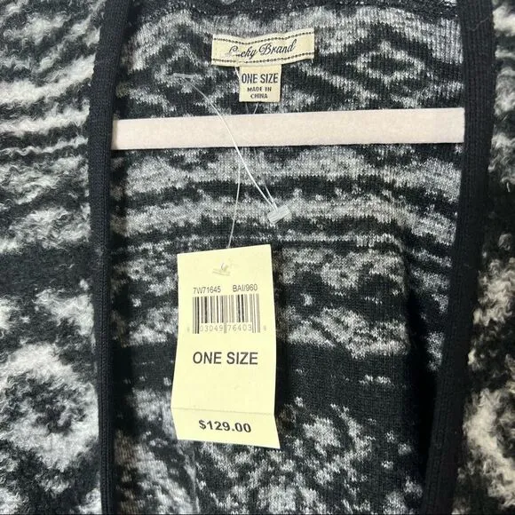 Lucky Brand Black White Gray Poncho Sweater NWT!