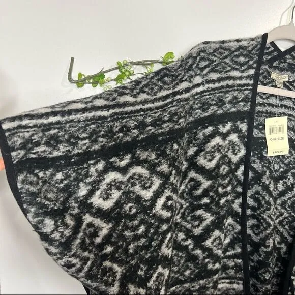 Lucky Brand Black White Gray Poncho Sweater NWT!