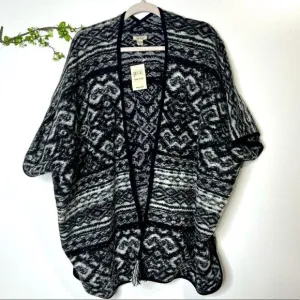 Lucky Brand Black White Gray Poncho Sweater NWT!