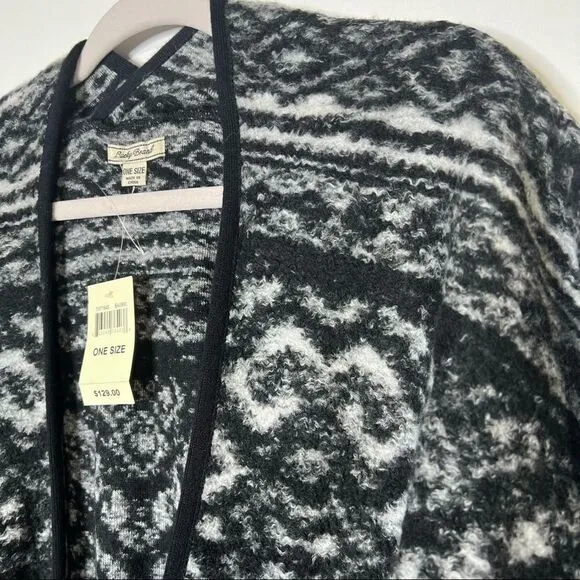 Lucky Brand Black White Gray Poncho Sweater NWT!