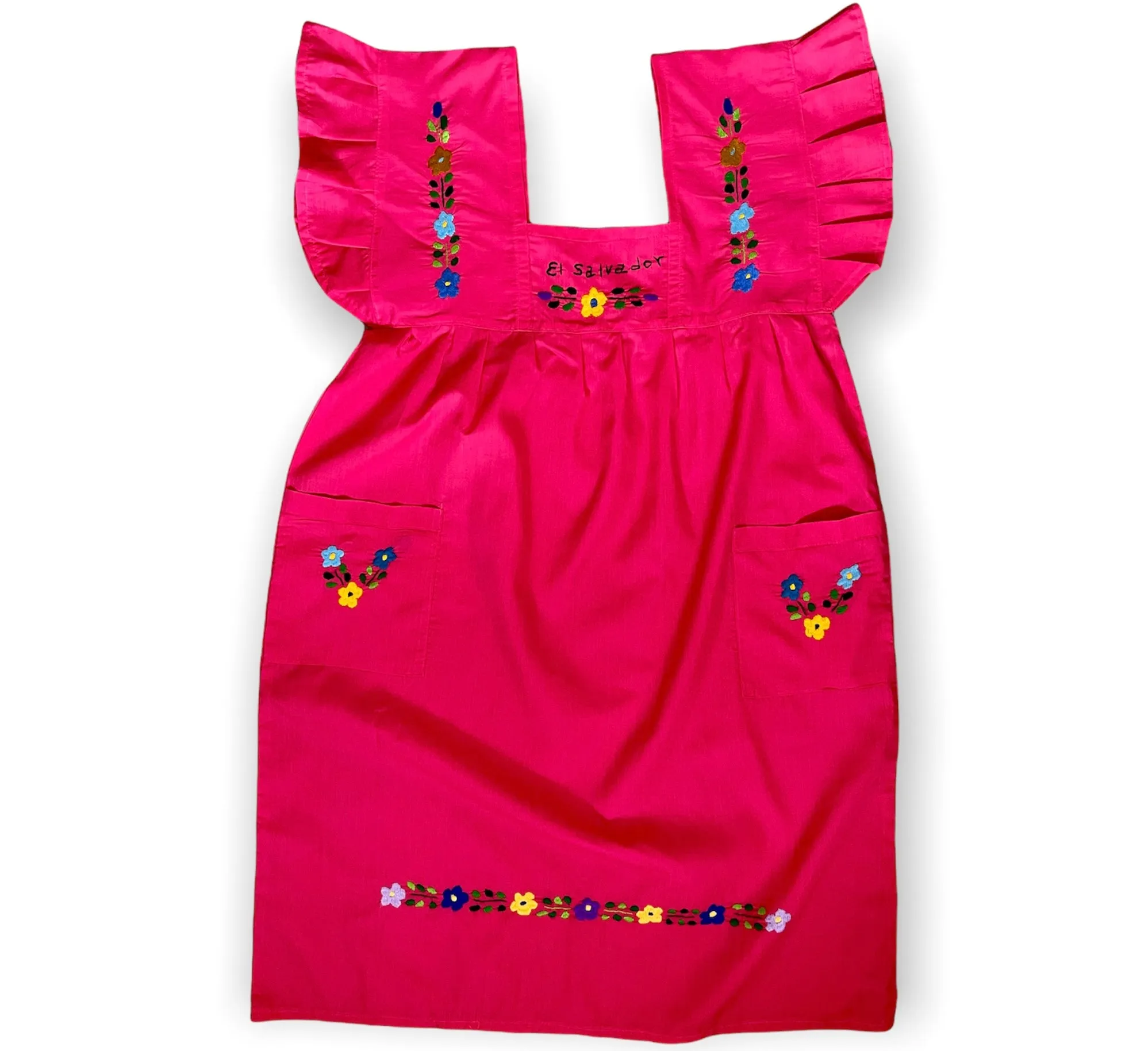 L/XL Magenta Traditional Embroidered Dress from El Salvador