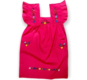 L/XL Magenta Traditional Embroidered Dress from El Salvador