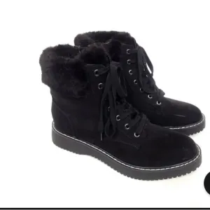 madden girl combat boots black suede faux fur size 3 lace up color black NWT