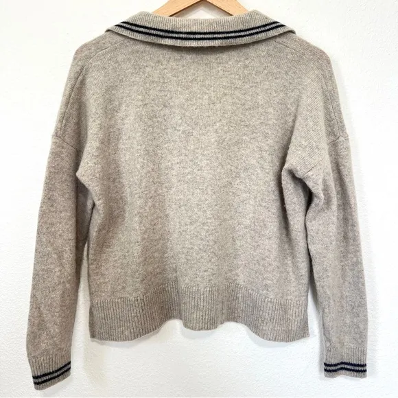 Madewell Tipped Davie Polo Sweater Heather Wheat Cozy Soft Merino Wool Sz. Small
