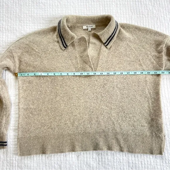 Madewell Tipped Davie Polo Sweater Heather Wheat Cozy Soft Merino Wool Sz. Small