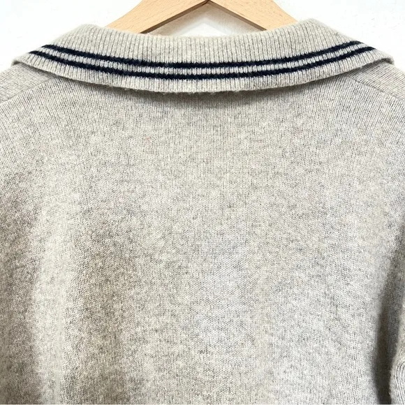 Madewell Tipped Davie Polo Sweater Heather Wheat Cozy Soft Merino Wool Sz. Small