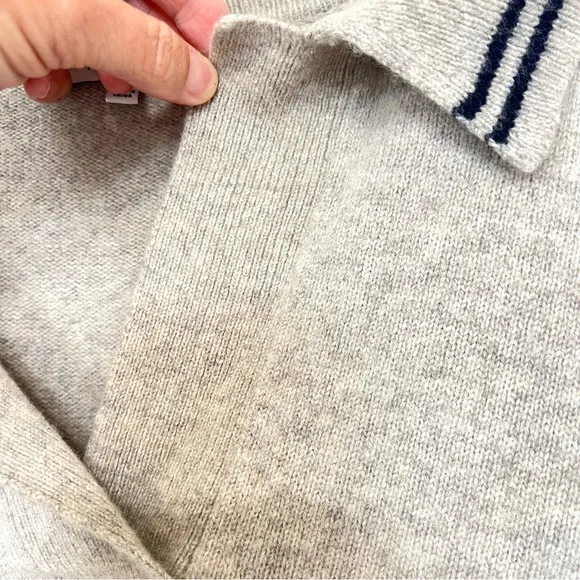 Madewell Tipped Davie Polo Sweater Heather Wheat Cozy Soft Merino Wool Sz. Small