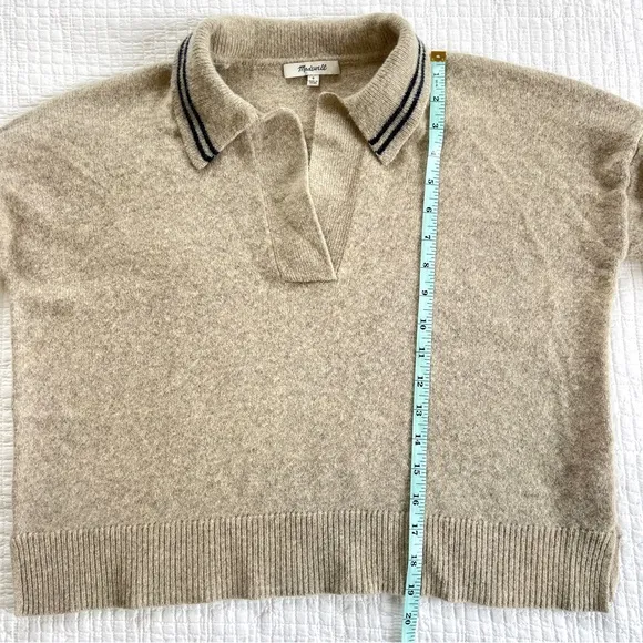 Madewell Tipped Davie Polo Sweater Heather Wheat Cozy Soft Merino Wool Sz. Small