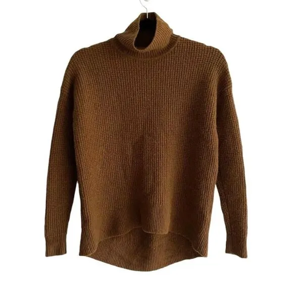 MADEWELL Wool Waffle Thermal Turtleneck Mock Neck Sweater Brown XS