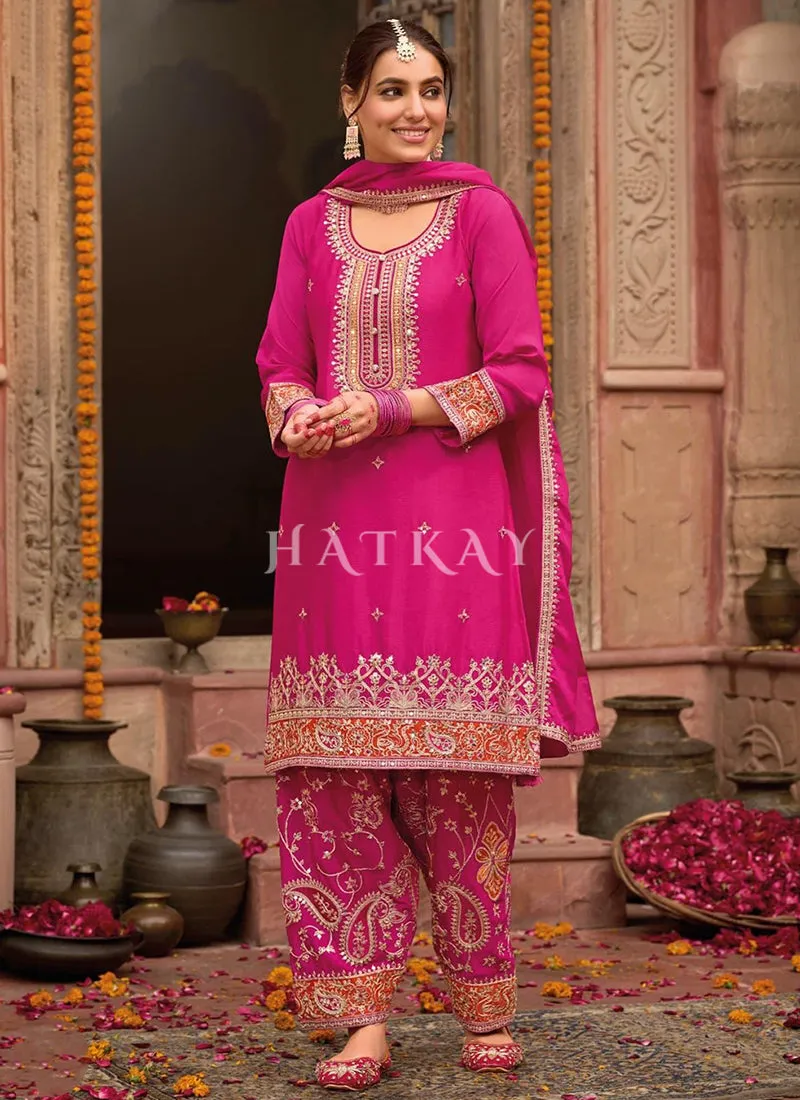 Magenta Pink Multi Embroidery Salwar Kameez