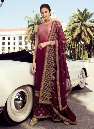 Magenta Shaded Embroidered Palazzo Suit