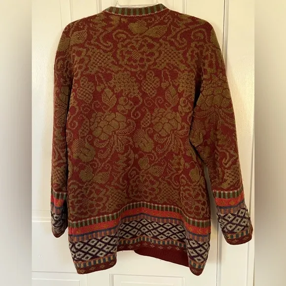 Maggie White England Vintage Art To Wear Velvet Button Front Knit Cardigan - M