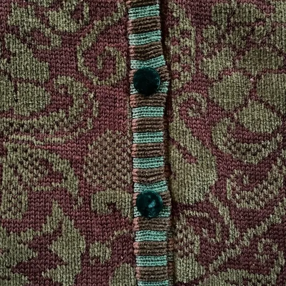 Maggie White England Vintage Art To Wear Velvet Button Front Knit Cardigan - M