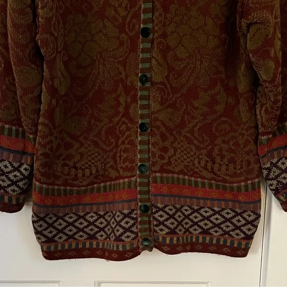Maggie White England Vintage Art To Wear Velvet Button Front Knit Cardigan - M