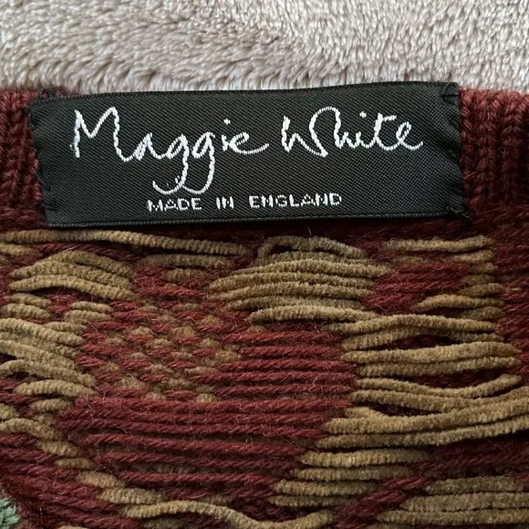 Maggie White England Vintage Art To Wear Velvet Button Front Knit Cardigan - M
