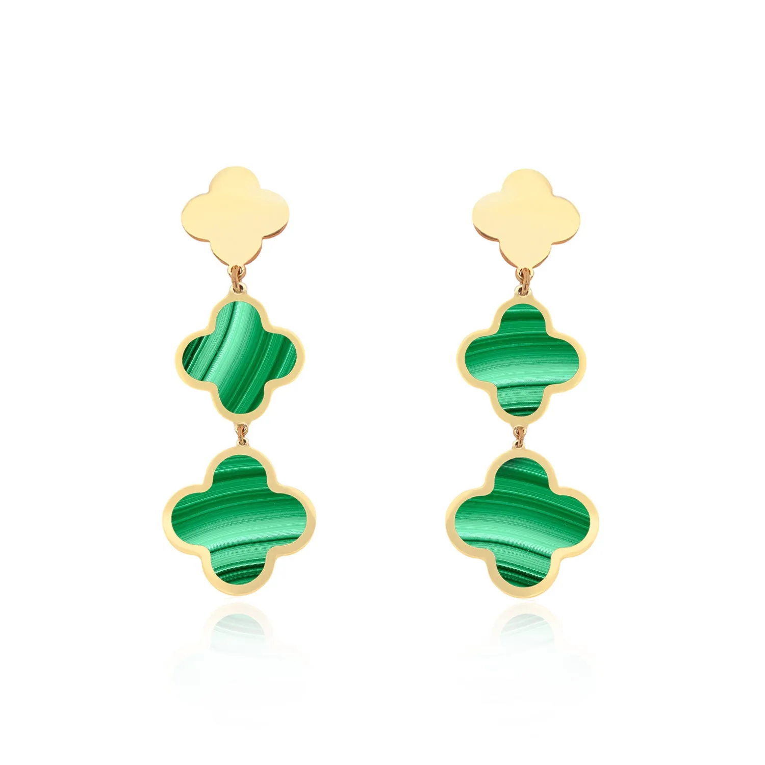 Malachite Graduating Clover Dangle Earrings