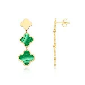 Malachite Graduating Clover Dangle Earrings