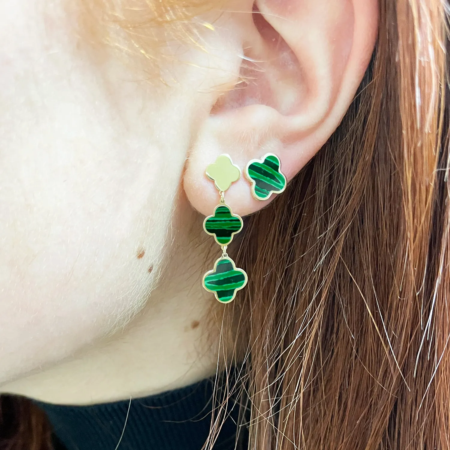 Malachite Graduating Clover Dangle Earrings
