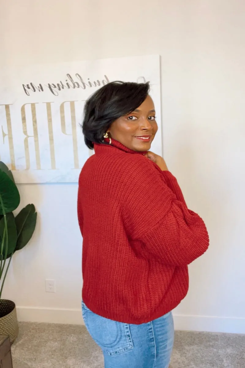 Manhattan Ribbed Turtleneck Sweater (Red)