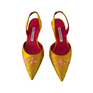 Manola Blahnik Yellow Embroidered Heels