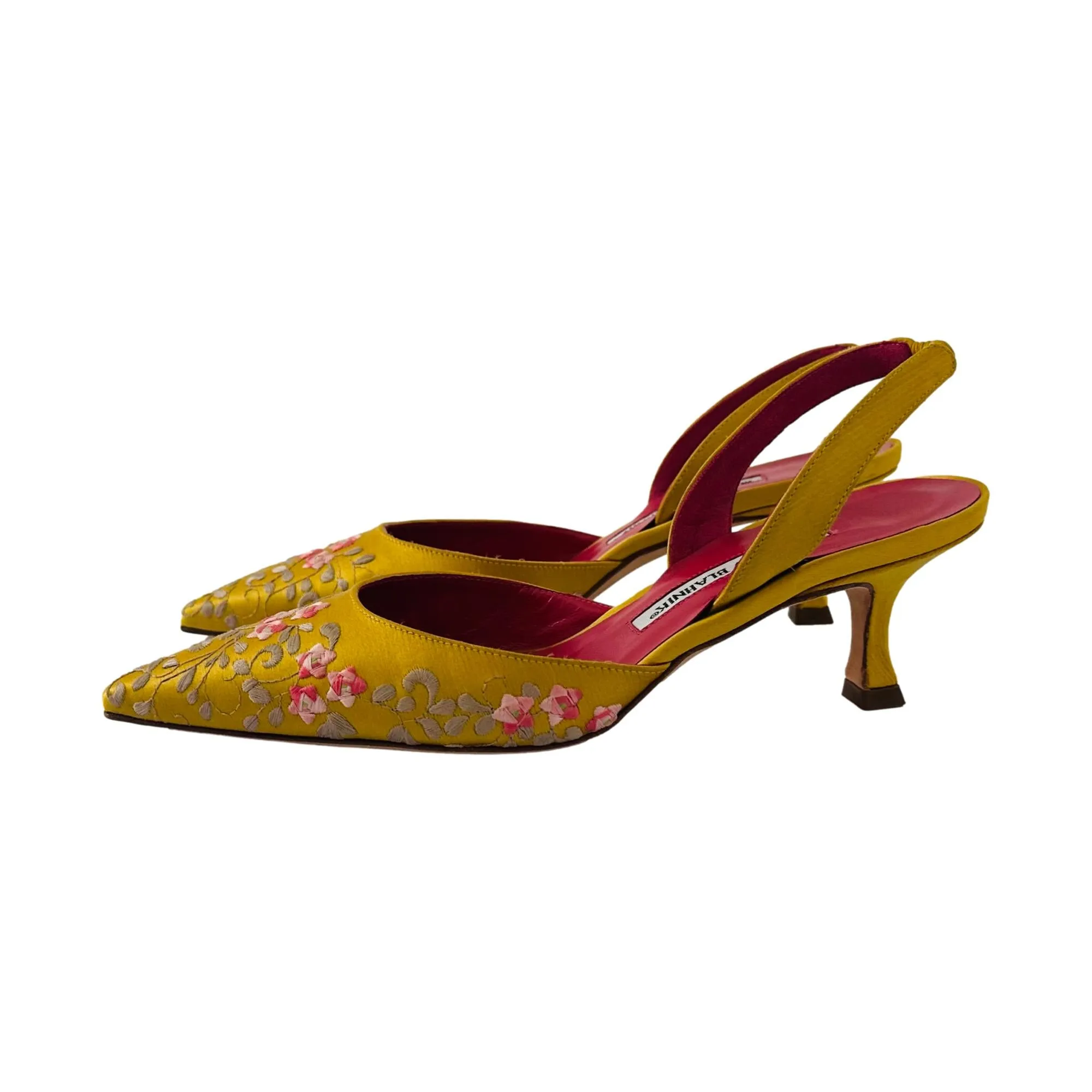 Manola Blahnik Yellow Embroidered Heels
