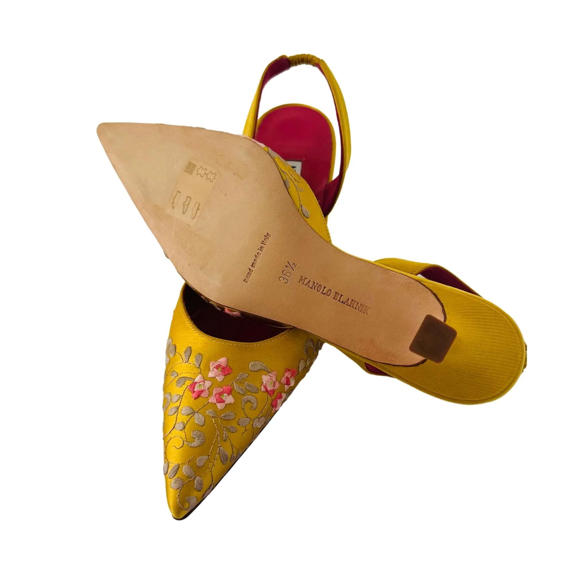 Manola Blahnik Yellow Embroidered Heels