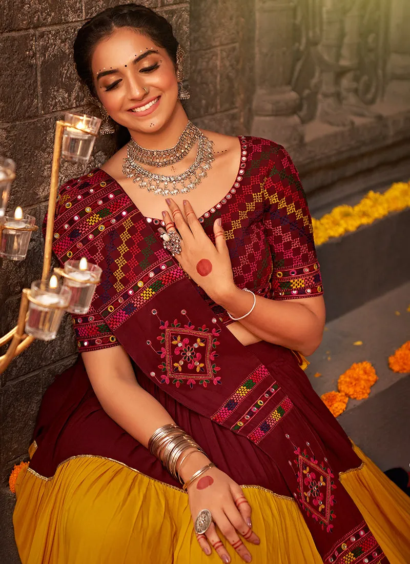 Maroon Multi Kutchi Embroidered Rajwadi Chaniya Choli