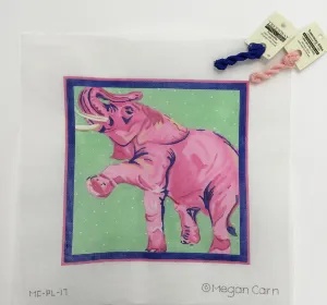 MC-PL-17 - Megan Carn – Fuchsia Prancing Elephant in Light Green - pinks, blues & greens