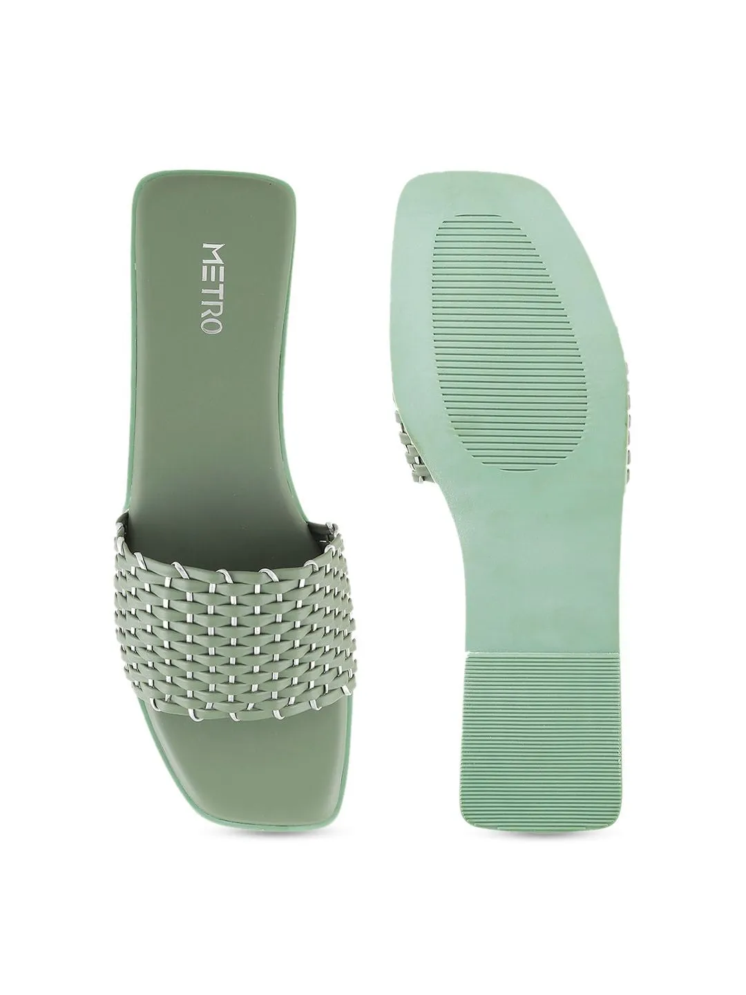 Metro Women Green Open Toe Flats