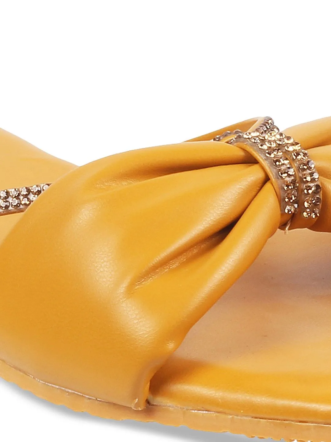 Metro Women Yellow Embellished Open Toe Flats