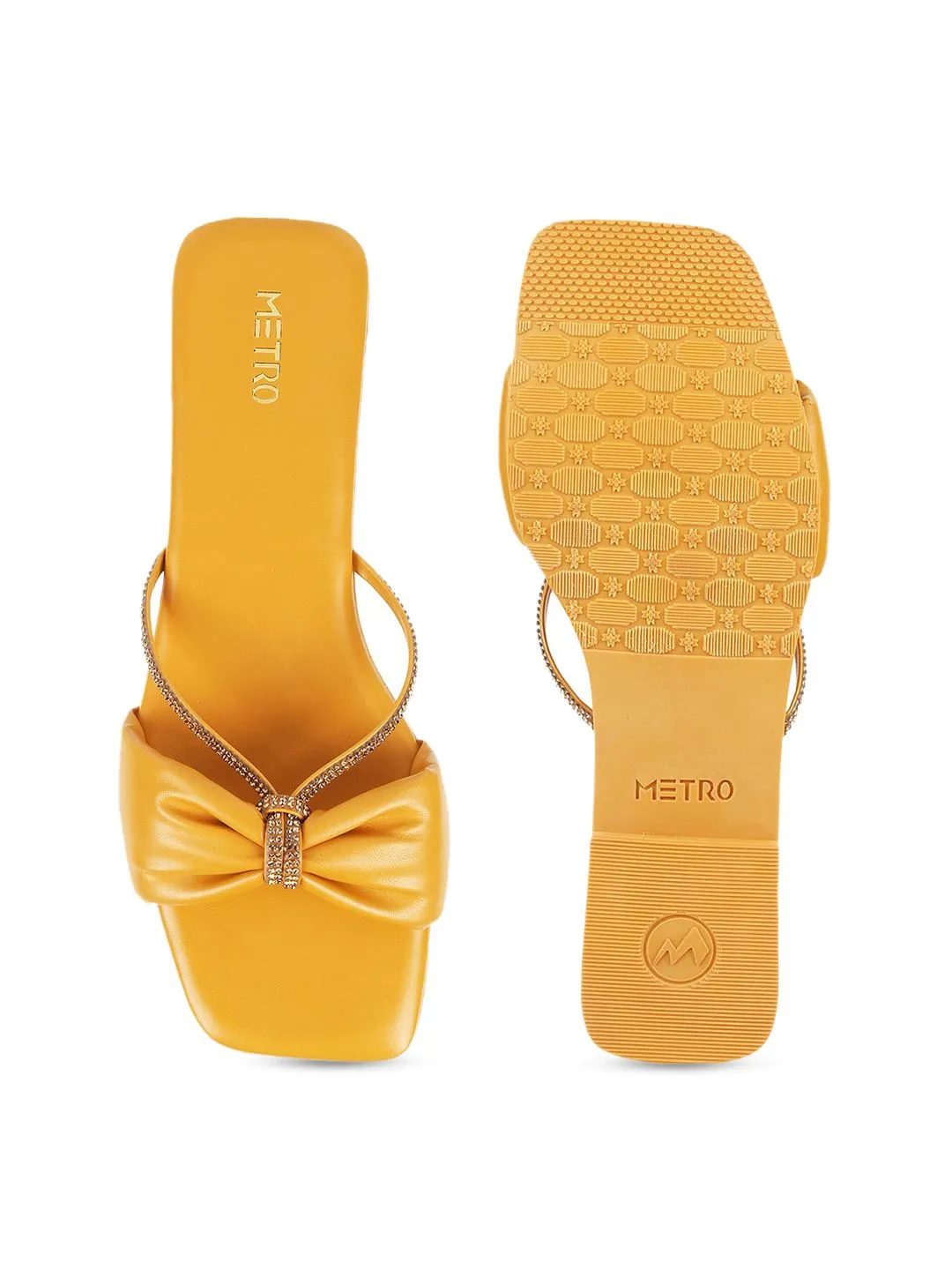 Metro Women Yellow Embellished Open Toe Flats
